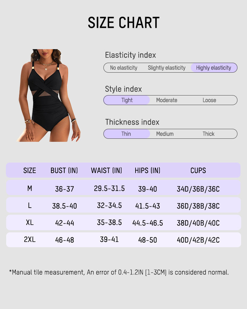 Stylish Metallic Accent Mesh Panel One-Piece Swimsuit with Tummy Control Shaping