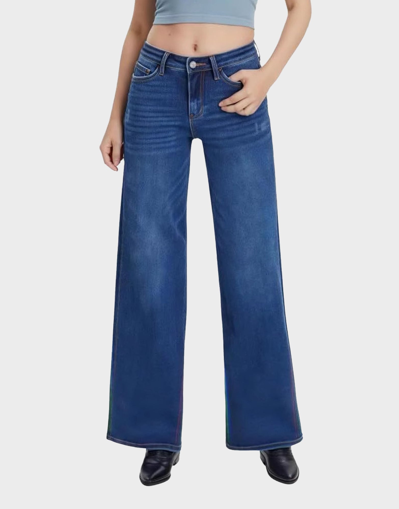 Comfy Mid-Low Rise Stretch Baggy Wide-Leg Jeans - Versatile Denim Style