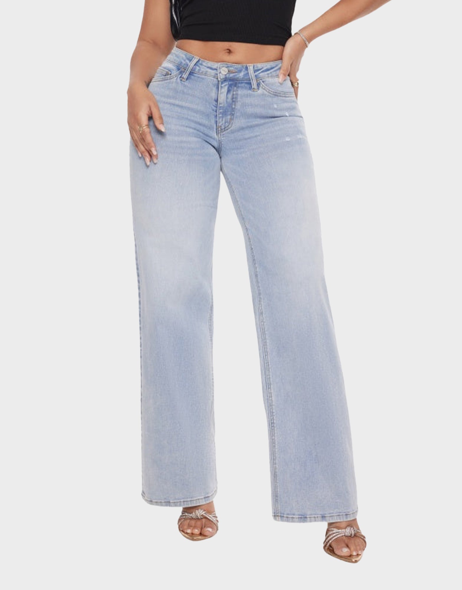 Comfy Mid-Low Rise Stretch Baggy Wide-Leg Jeans - Versatile Denim Style