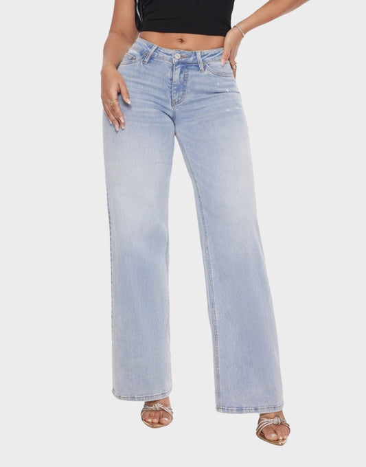 Comfy Mid-Low Rise Stretch Baggy Wide-Leg Jeans - Versatile Denim Style