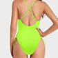 Deep Plunge V-Neck High Cut Lace-Up One-Piece Swimsuit for Women