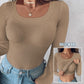 Comfortable Long Sleeve Ribbed Fitted Top with Built-In Bra for Everyday Wear