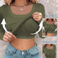 Comfortable Long Sleeve Ribbed Fitted Top with Built-In Bra for Everyday Wear