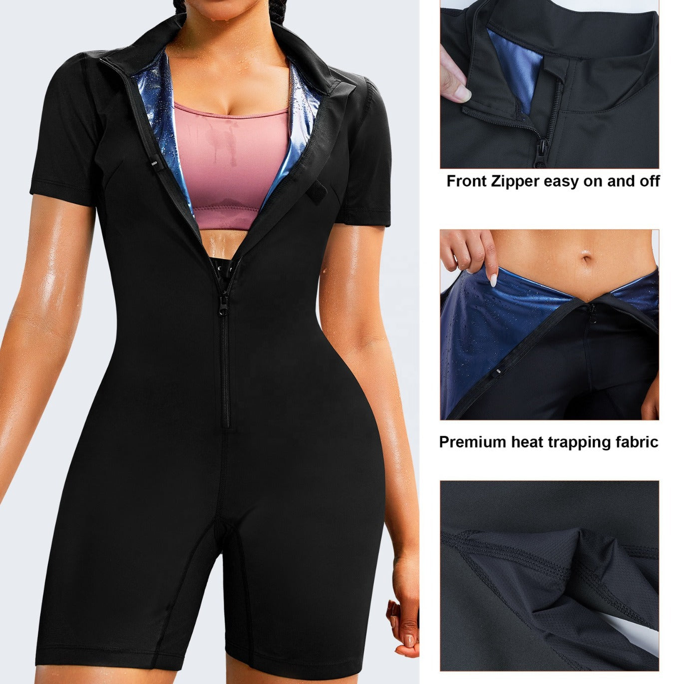 SheCurve Women's Full Body Slimming Sauna Suit Shapewear - Zipper Closure, Sweat Enhancing