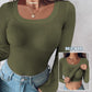 Comfortable Long Sleeve Ribbed Fitted Top with Built-In Bra for Everyday Wear