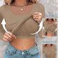 Comfortable Long Sleeve Ribbed Fitted Top with Built-In Bra for Everyday Wear