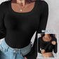 Comfortable Long Sleeve Ribbed Fitted Top with Built-In Bra for Everyday Wear