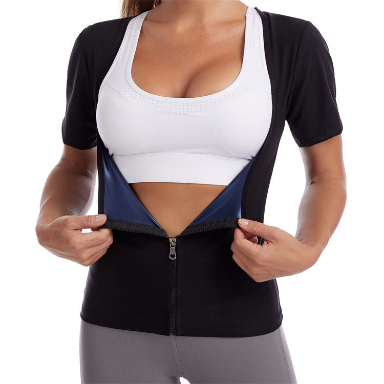 Women's Performance Sweat-Wicking Zip-Up Top - Torso Support, Short Sleeve