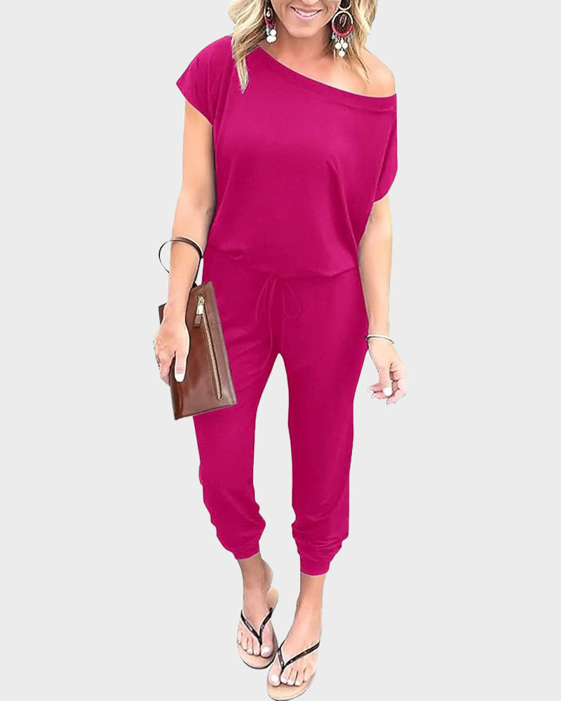 Chic Off-Shoulder Short Sleeve Jumpsuit with Beam Foot Design for Women