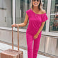 Chic Off-Shoulder Short Sleeve Jumpsuit with Beam Foot Design for Women