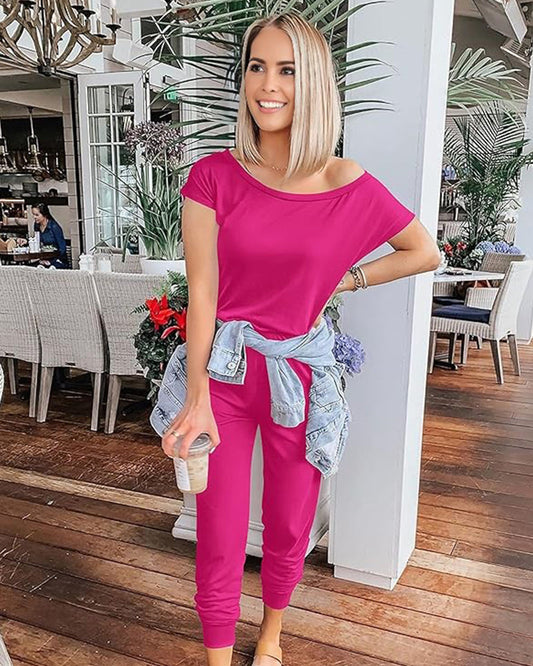 Chic Off-Shoulder Short Sleeve Jumpsuit with Beam Foot Design for Women