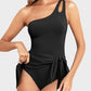 Elegant One-Shoulder Tummy Control Swim Dress with Skirted Hem & Built-in Support