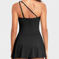 Elegant One-Shoulder Tummy Control Swim Dress with Skirted Hem & Built-in Support