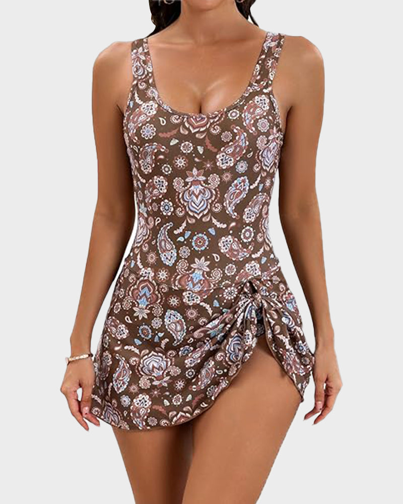 Flattering One Piece Tummy Control Tie Knot Swimsuit with Adjustable Straps