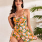Elegant Women's Tummy Control V-Neck Tropical Skirted One-Piece Swimdress