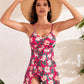 Elegant Women's Tummy Control V-Neck Tropical Skirted One-Piece Swimdress