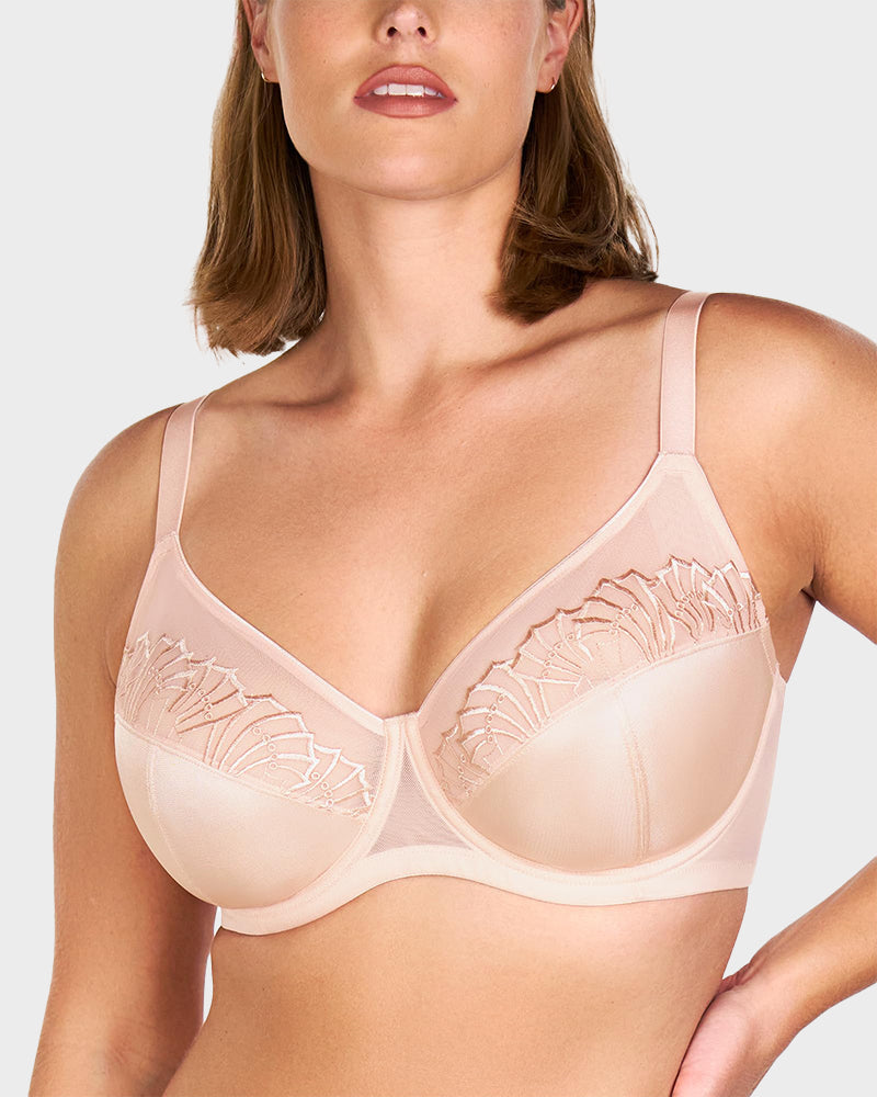 Luxurious Plus Size Pearl Shimmer Lace Minimizer Bra for Full Figure Support