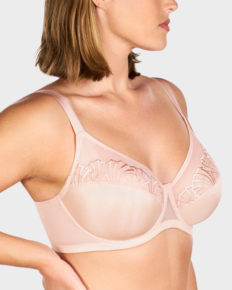 Luxurious Plus Size Pearl Shimmer Lace Minimizer Bra for Full Figure Support