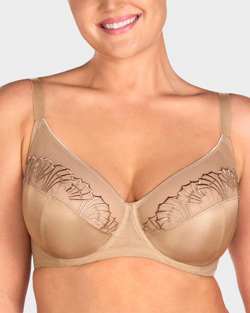 Luxurious Plus Size Pearl Shimmer Lace Minimizer Bra for Full Figure Support
