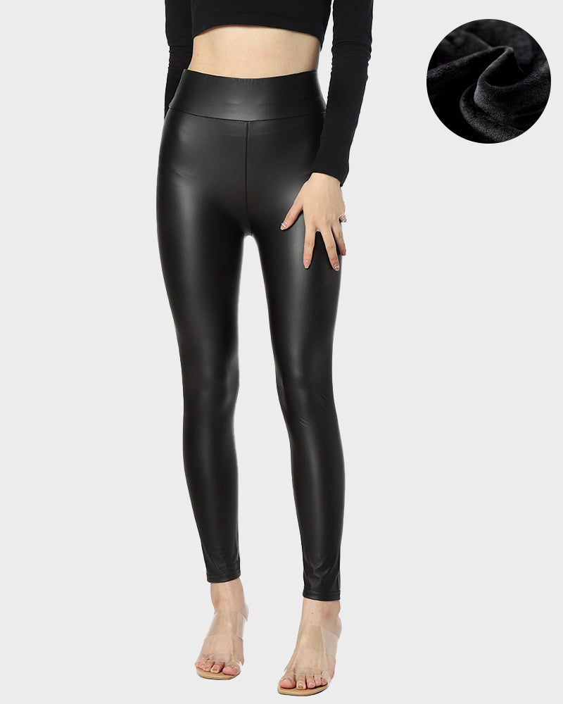 Chic Plus Size High-Waist Fleece-Lined Faux Leather Leggings - Warm & Stylish
