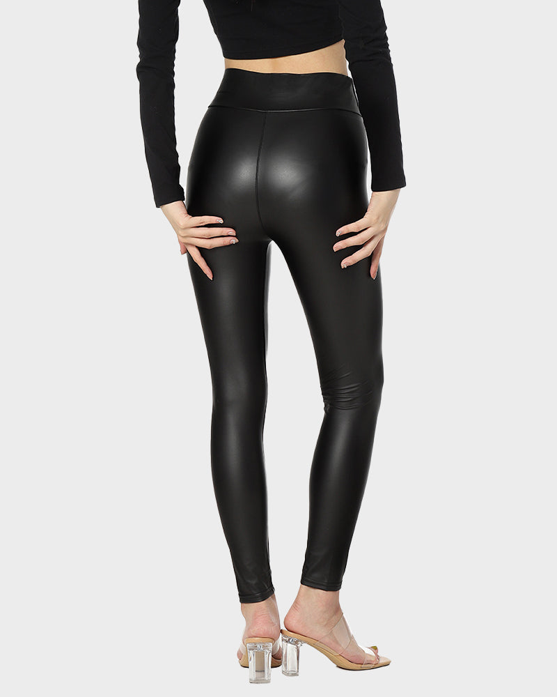 Chic Plus Size High-Waist Fleece-Lined Faux Leather Leggings - Warm & Stylish