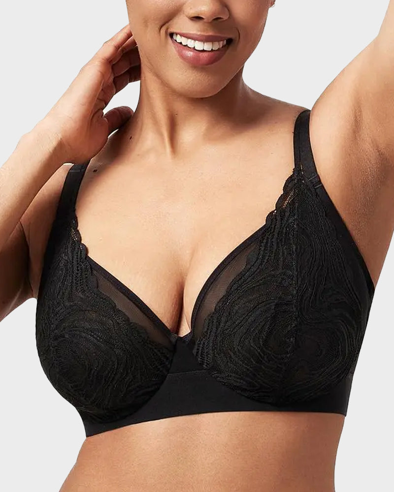 Supportive Plus Size Lace Mesh Full Coverage Underwire Bra for Comfort
