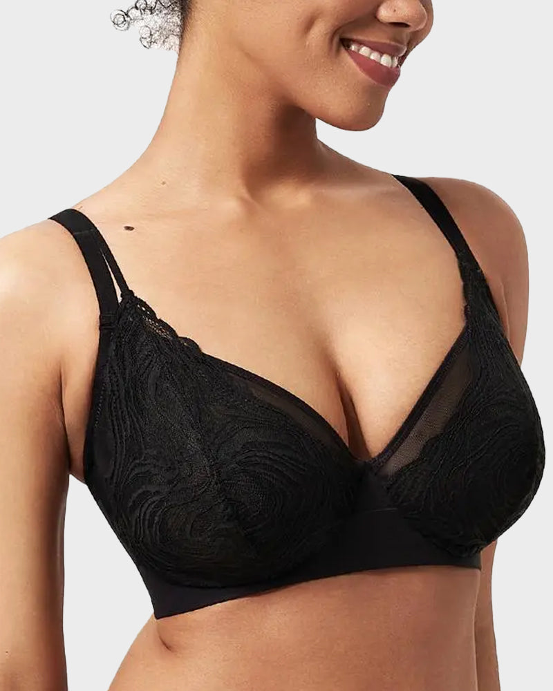 Supportive Plus Size Lace Mesh Full Coverage Underwire Bra for Comfort
