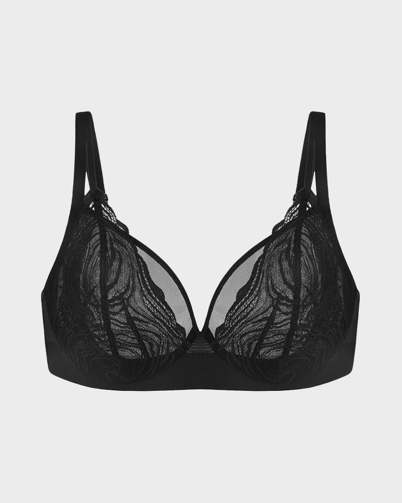 Supportive Plus Size Lace Mesh Full Coverage Underwire Bra for Comfort