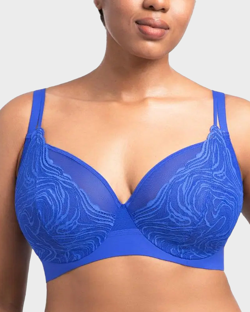 Supportive Plus Size Lace Mesh Full Coverage Underwire Bra for Comfort
