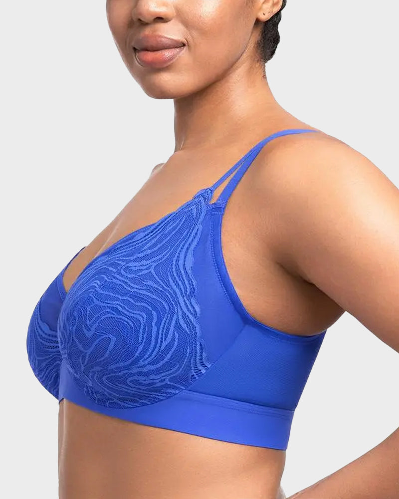 Supportive Plus Size Lace Mesh Full Coverage Underwire Bra for Comfort