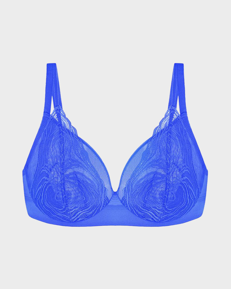 Supportive Plus Size Lace Mesh Full Coverage Underwire Bra for Comfort