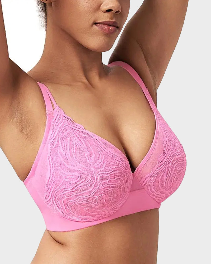 Supportive Plus Size Lace Mesh Full Coverage Underwire Bra for Comfort