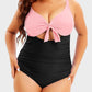 Plus Size Tummy Control One-Piece Swimsuit with Cutout and Tie Front