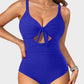 Plus Size Tummy Control One-Piece Swimsuit with Cutout and Tie Front