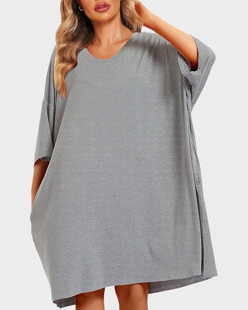 Luxurious Plus Size Ultra-Soft Bamboo Blend Oversized Shirt Sleepwear with Pockets