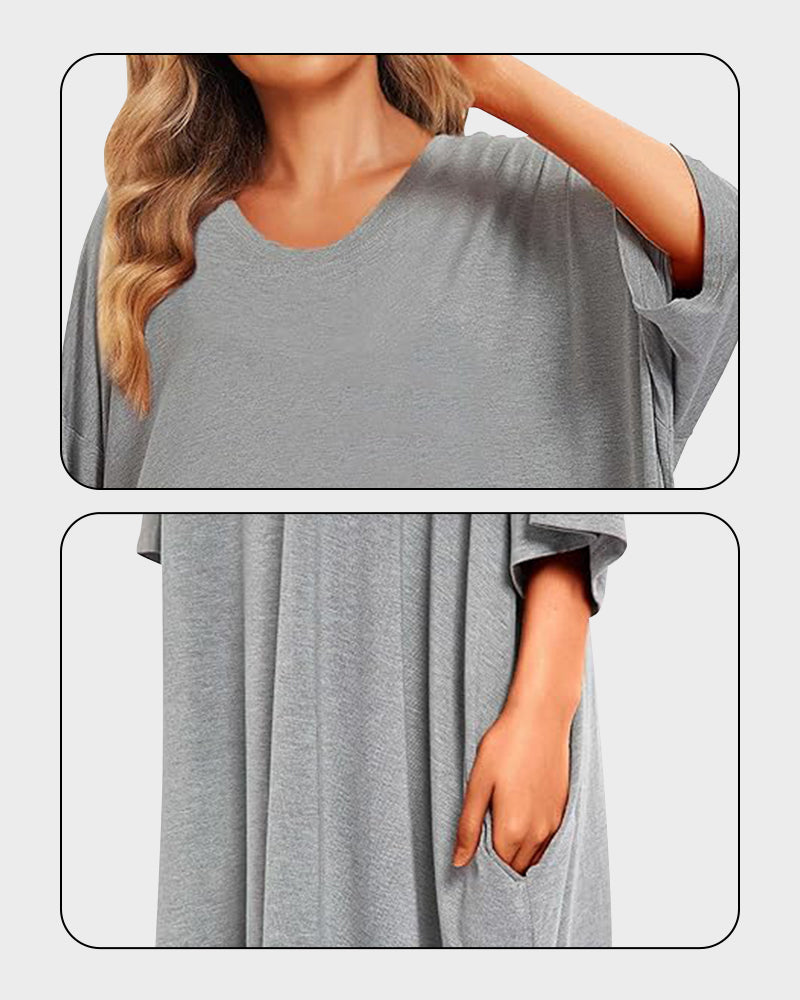 Luxurious Plus Size Ultra-Soft Bamboo Blend Oversized Shirt Sleepwear with Pockets