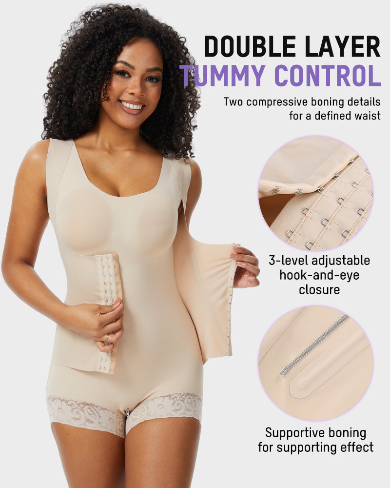 Seamless PowerMesh Double-Layer Tummy Control Bodysuit Shapewear for Women