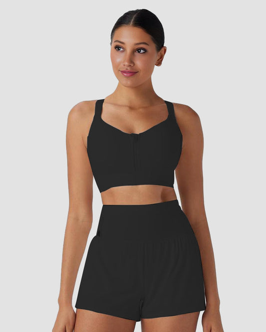 Quick-Dry Front Zipper Push-Up Sports Bra for Women with Adjustable Crisscross Back