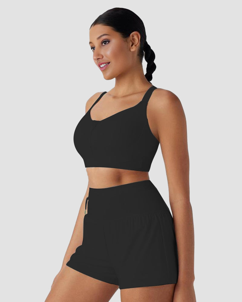Quick-Dry Front Zipper Push-Up Sports Bra for Women with Adjustable Crisscross Back