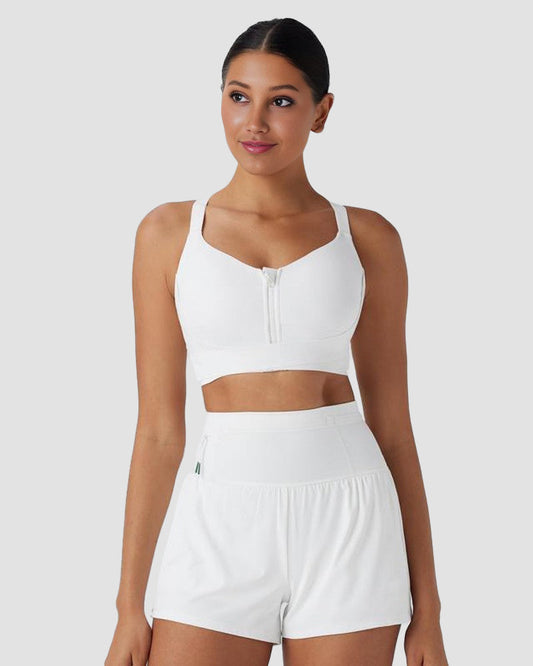 Quick-Dry Front Zipper Push-Up Sports Bra for Women with Adjustable Crisscross Back
