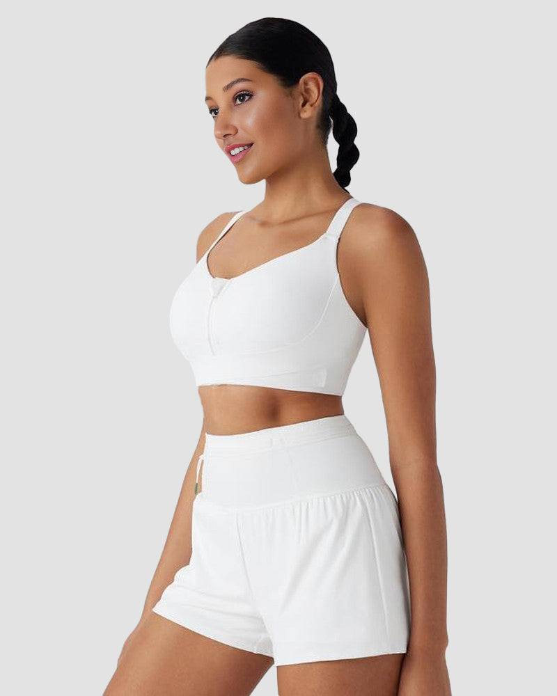 Quick-Dry Front Zipper Push-Up Sports Bra for Women with Adjustable Crisscross Back