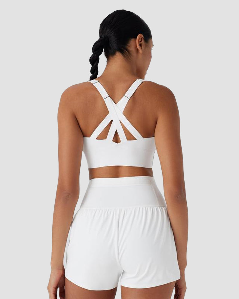 Quick-Dry Front Zipper Push-Up Sports Bra for Women with Adjustable Crisscross Back
