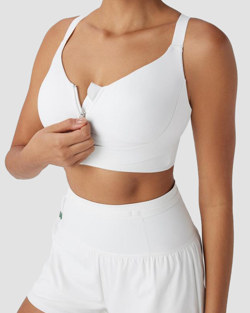 Quick-Dry Front Zipper Push-Up Sports Bra for Women with Adjustable Crisscross Back