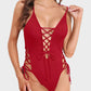 Deep Plunge V-Neck High Cut Lace-Up One-Piece Swimsuit for Women
