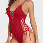 Deep Plunge V-Neck High Cut Lace-Up One-Piece Swimsuit for Women