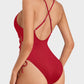 Deep Plunge V-Neck High Cut Lace-Up One-Piece Swimsuit for Women