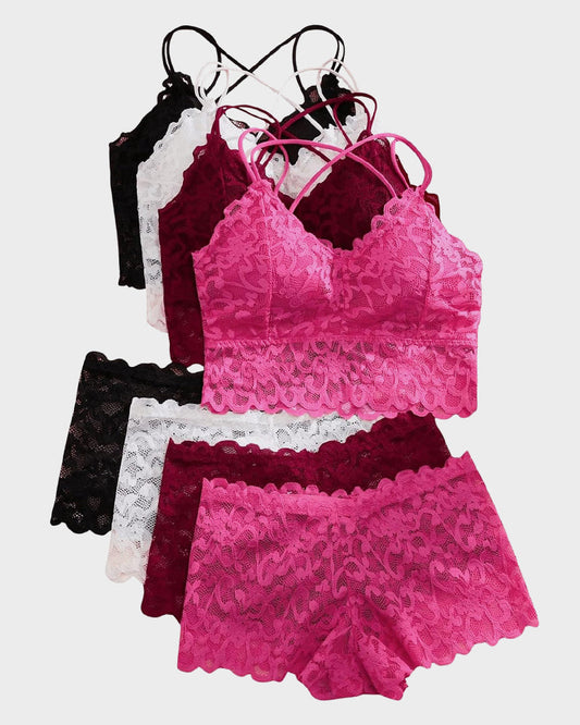 SheCurve Romantic Lace Bralette & Panty Set, Wireless, Padded Lingerie Bundle