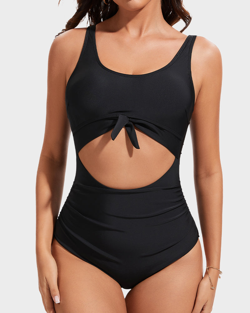 Flattering Ruched Tie-Knot Tummy Control One-Piece Swimsuit for Women