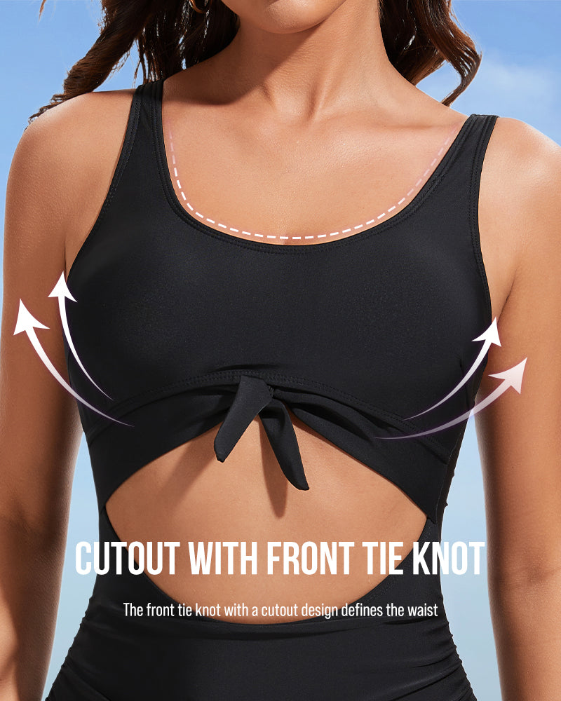 Flattering Ruched Tie-Knot Tummy Control One-Piece Swimsuit for Women