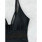 Elegant Mesh Tummy Control One-Piece Swimsuit with Deep V-Neck & Backless Design